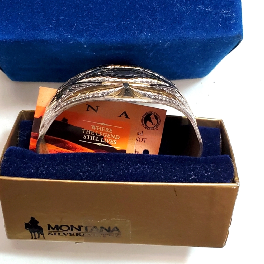 Gold & Silver Cuff 2 Tone Montana Silversmiths Original Velvet Box/Docs - Picture 4 of 13